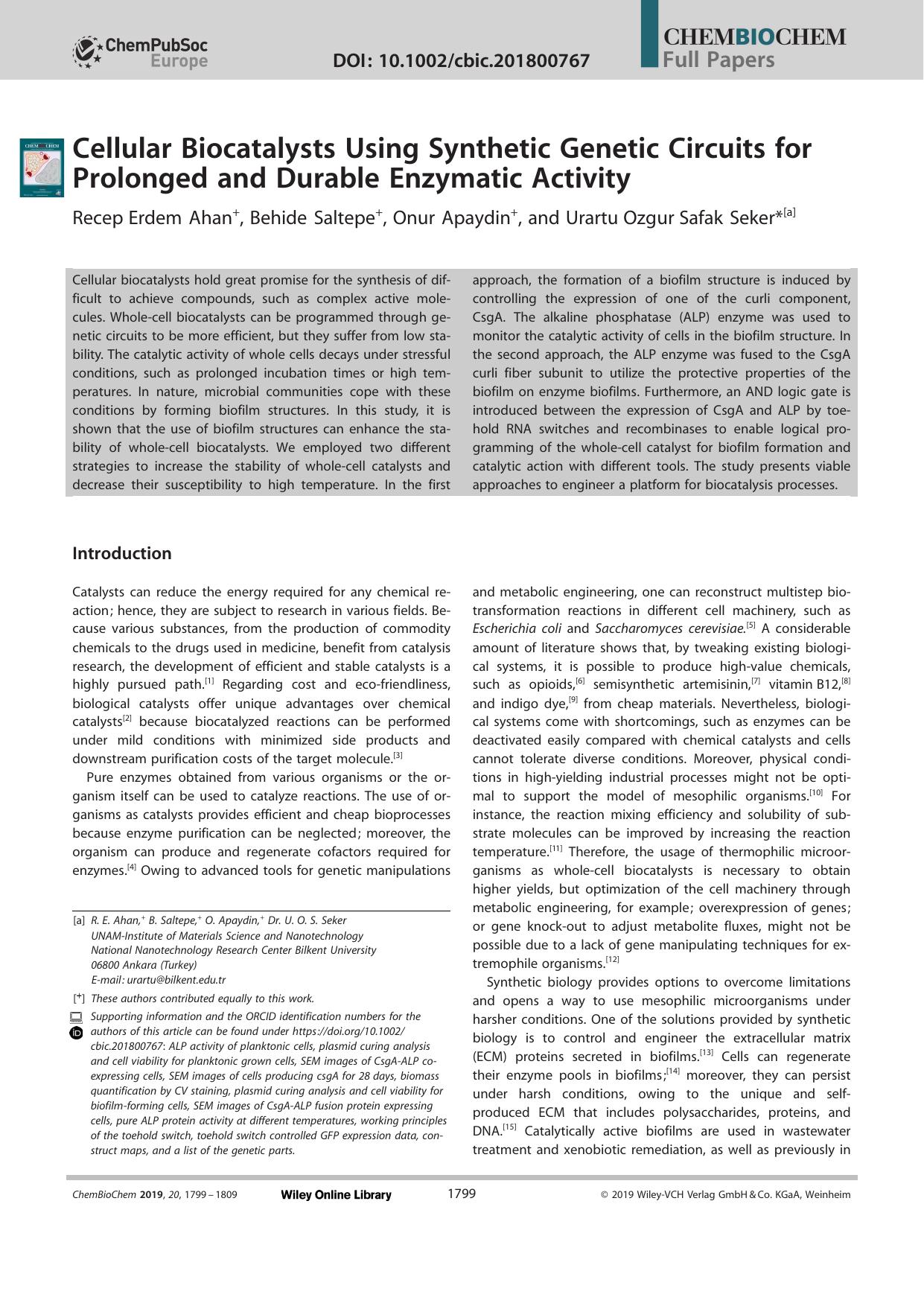 Cellular Biocatalysts Using Synthetic Genetic Circuits for Prolonged and Durable Enzymatic Activity by Unknown