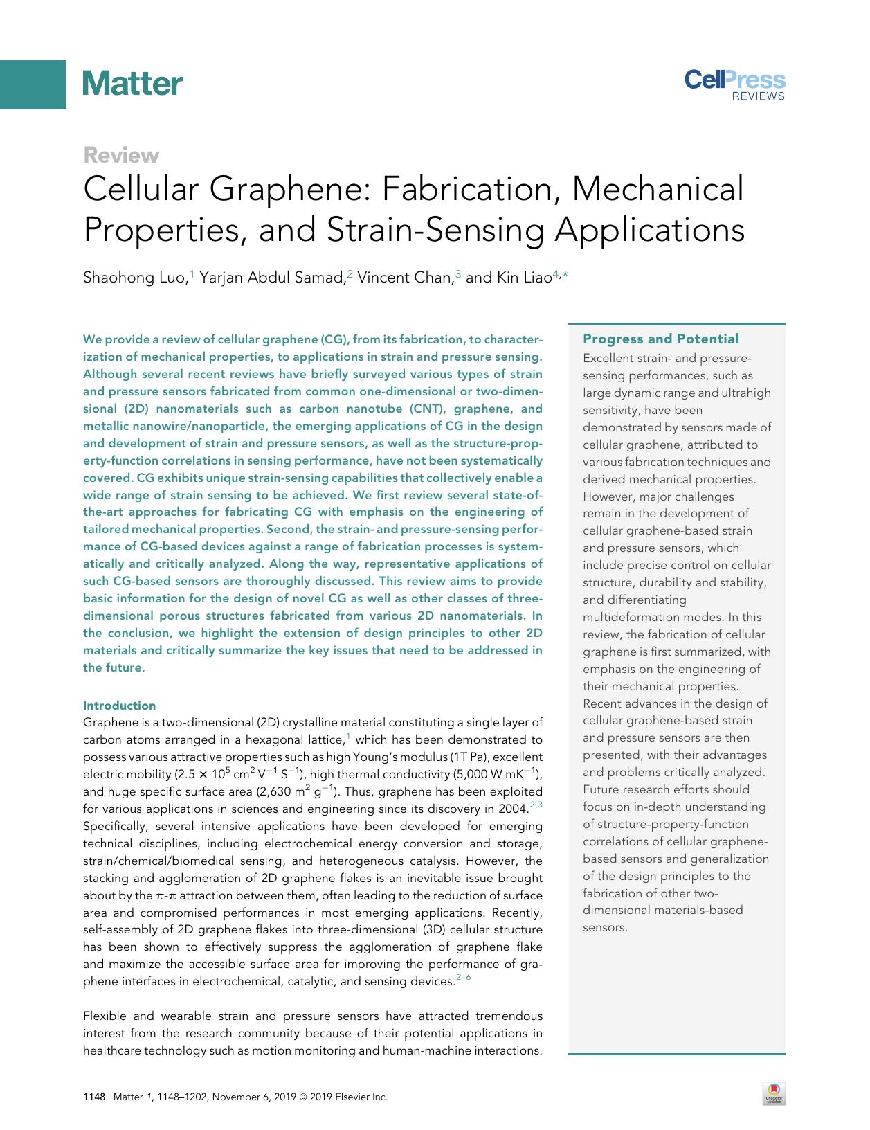 Cellular Graphene: Fabrication, Mechanical Properties, and Strain-Sensing Applications by Shaohong Luo & Yarjan Abdul Samad & Vincent Chan & Kin Liao