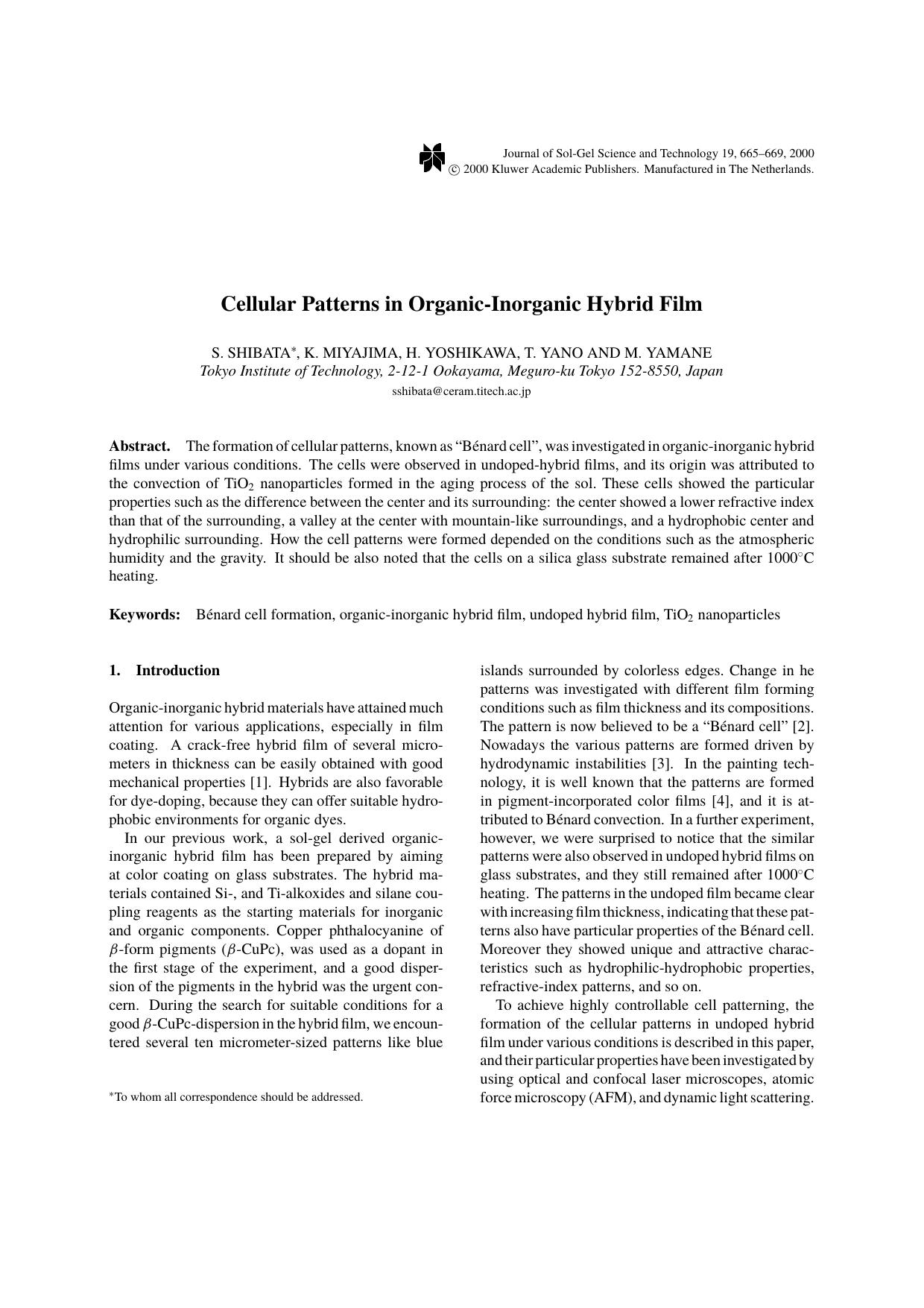 Cellular Patterns in Organic-Inorganic Hybrid Film by Unknown