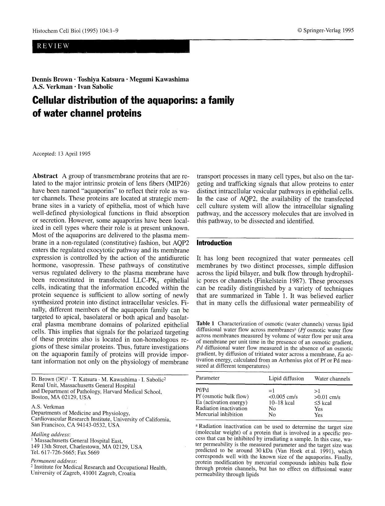 Cellular distribution of the aquaporins: A family of water channel proteins by Unknown
