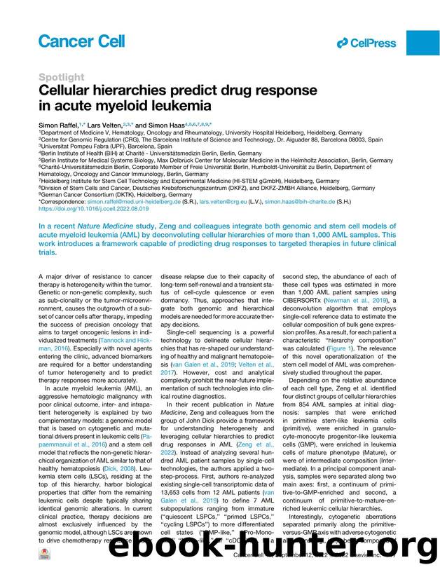 Cellular hierarchies predict drug response in acute myeloid leukemia by Simon Raffel & Lars Velten & Simon Haas