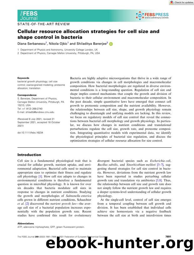 Cellular resource allocation strategies for cell size and shape control in bacteria by Unknown
