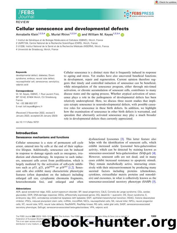 Cellular senescence and developmental defects by Unknown