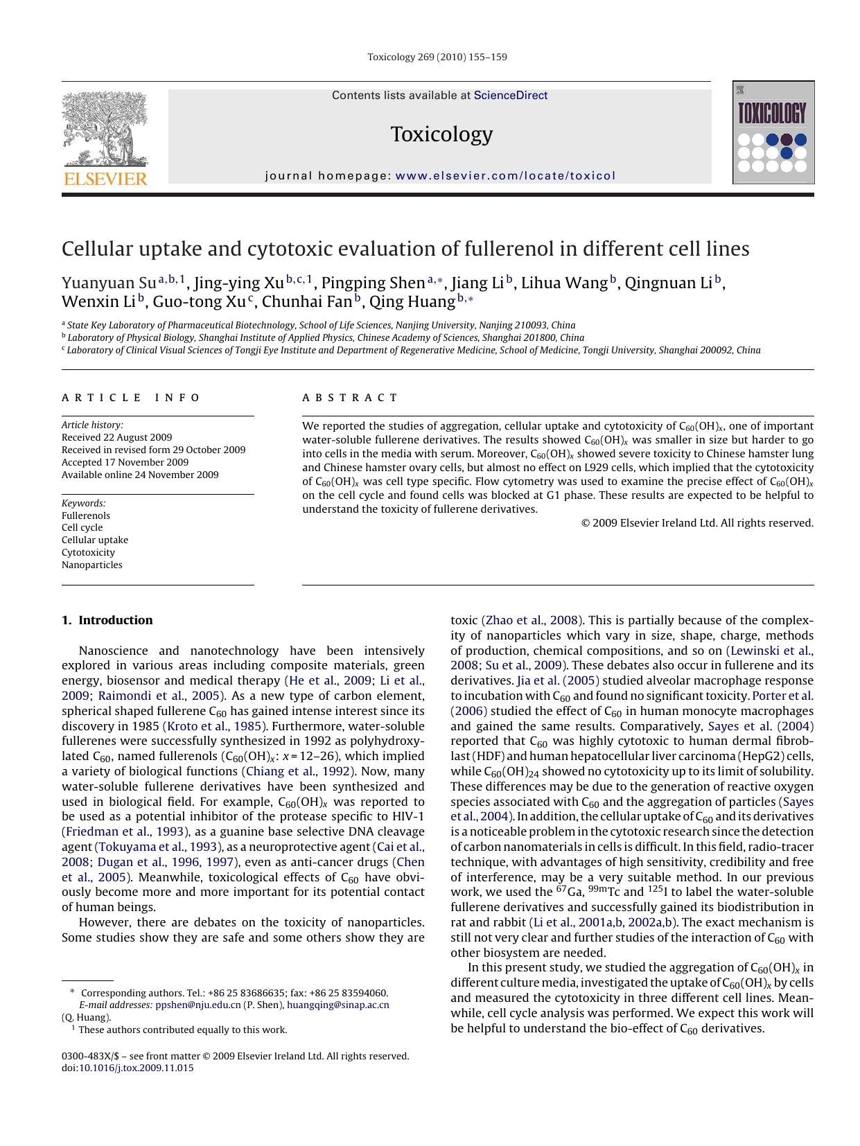 Cellular uptake and cytotoxic evaluation of fullerenol in different cell lines by unknow
