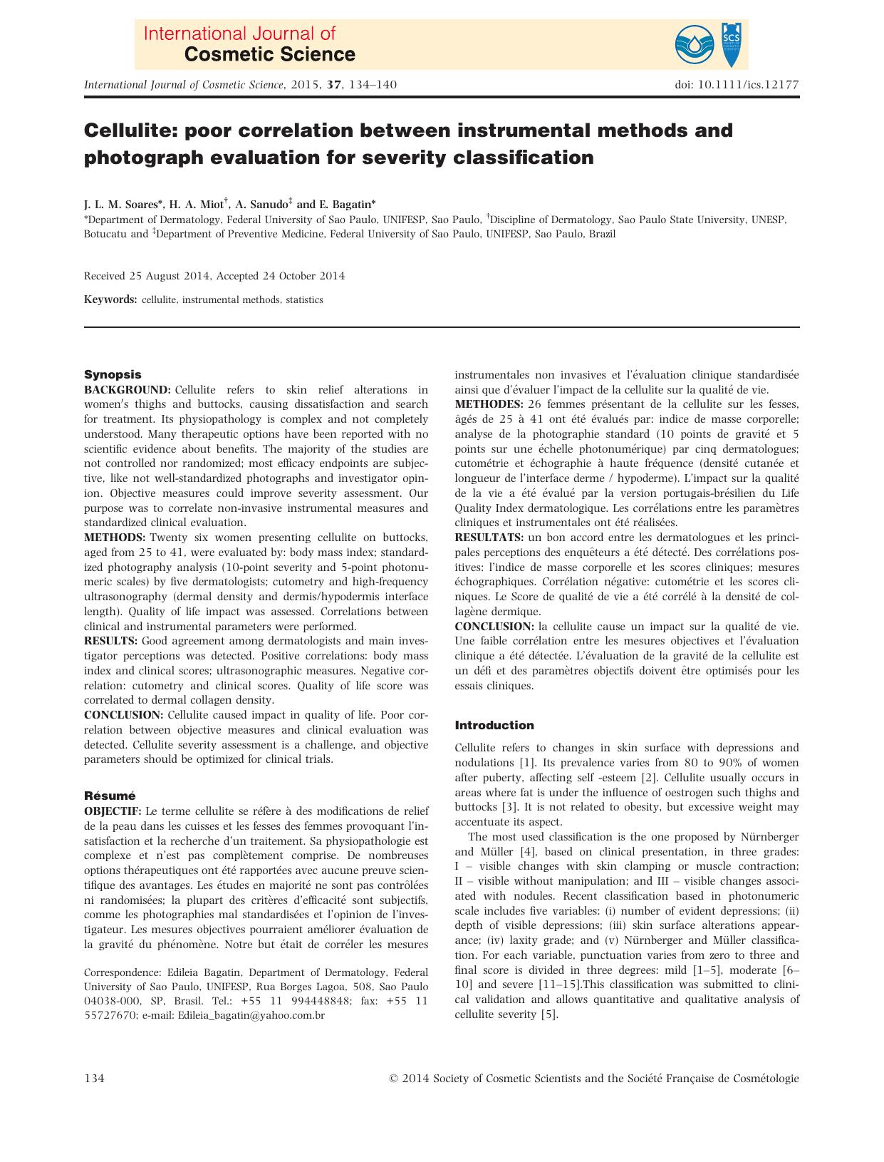 Cellulite: poor correlation between instrumental methods and photograph evaluation for severity classification by Unknown