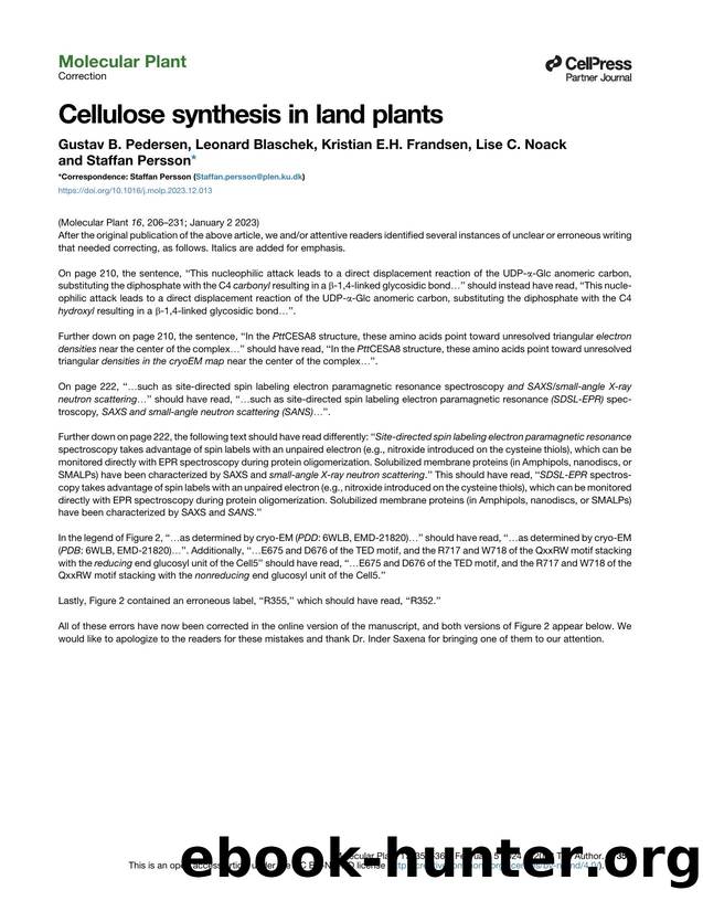 Cellulose synthesis in land plants by Gustav B. Pedersen & Leonard Blaschek & Kristian E.H. Frandsen & Lise C. Noack & Staffan Persson