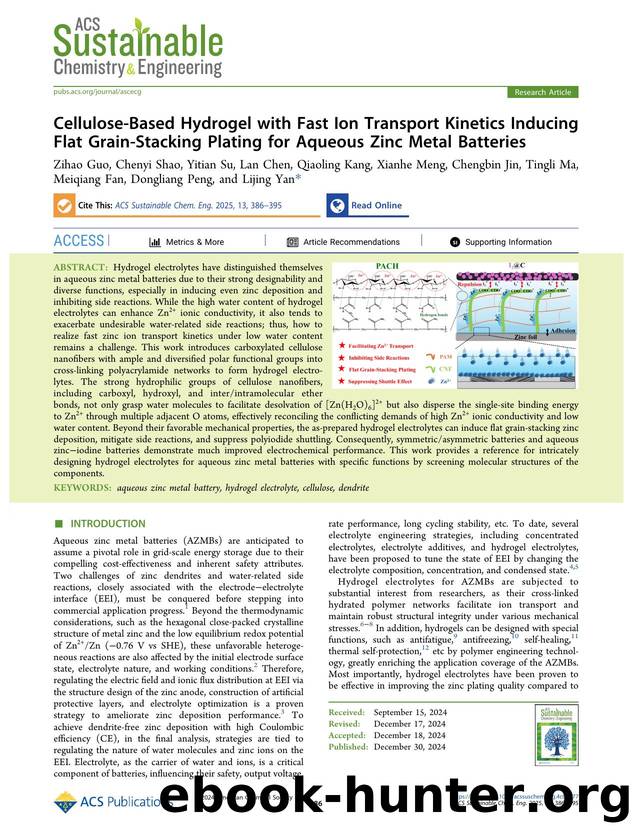 Cellulose-Based Hydrogel with Fast Ion Transport Kinetics Inducing Flat Grain-Stacking Plating for Aqueous Zinc Metal Batteries by unknow