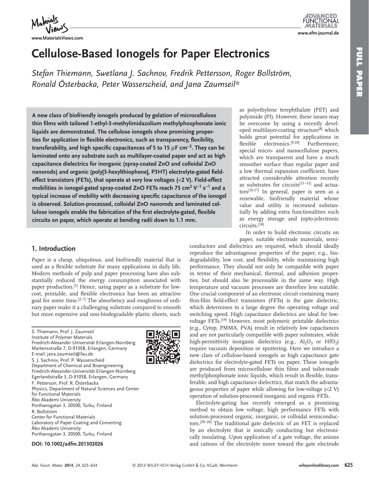 CelluloseBased Ionogels for Paper Electronics by s-w-270