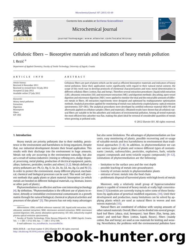 Cellulosic fibers â Biosorptive materials and indicators of heavy metals pollution by I. Rezić