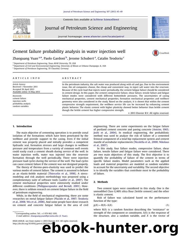 Cement failure probability analysis in water injection well by Zhaoguang Yuan & Paolo Gardoni & Jerome Schubert & Catalin Teodoriu