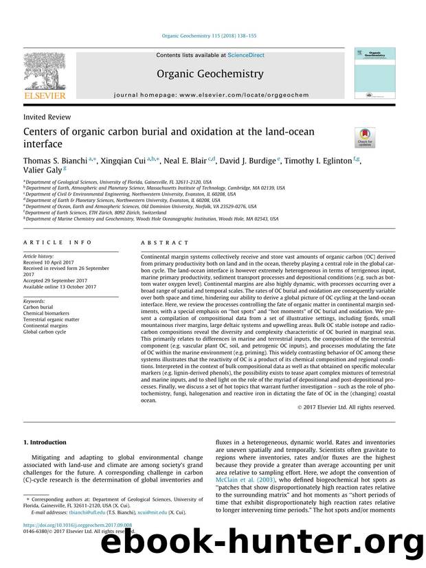 Centers of organic carbon burial and oxidation at the land-ocean interface by unknow