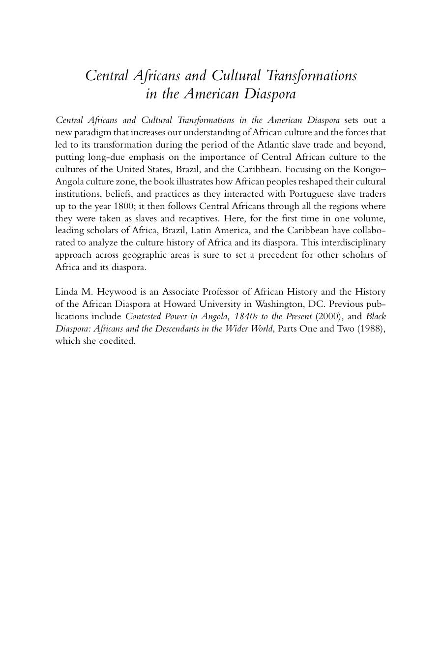 Central Africans and Cultural Transformations in the American Diaspora by Linda M. Heywood