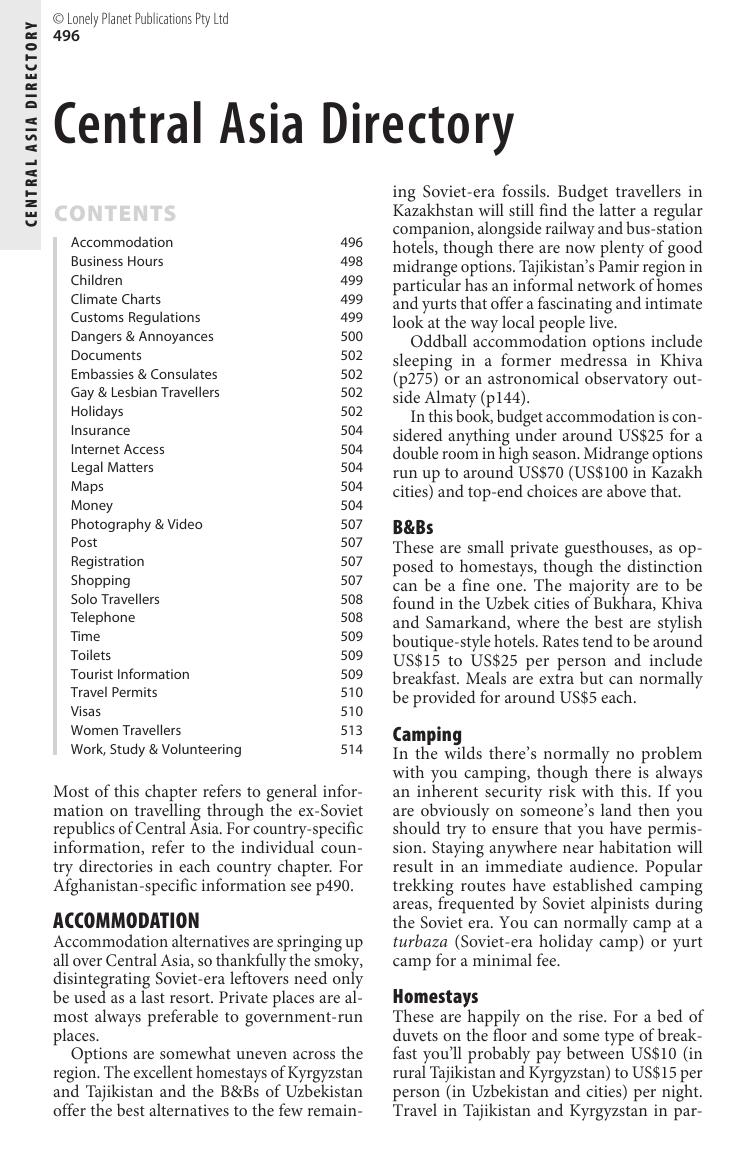 Central Asia - Directory, Transport & Language (Chapter) by Lonely Planet
