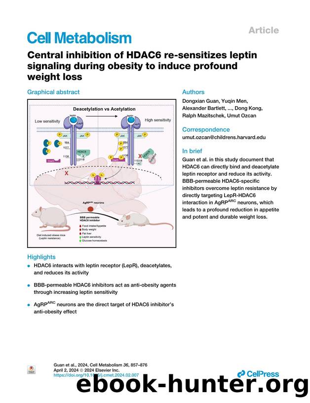 Central inhibition of HDAC6 re-sensitizes leptin signaling during obesity to induce profound weight loss by unknow