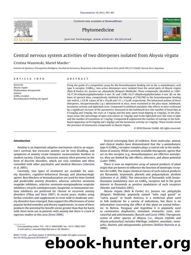 Central nervous system activities of two diterpenes isolated from Aloysia virgata by Cristina Wasowski