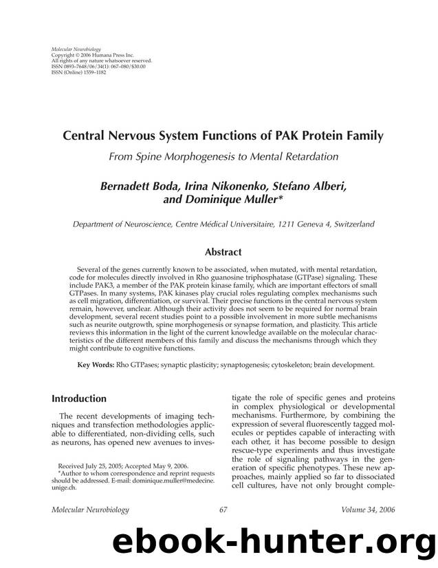Central nervous system functions of PAK protein family by Unknown