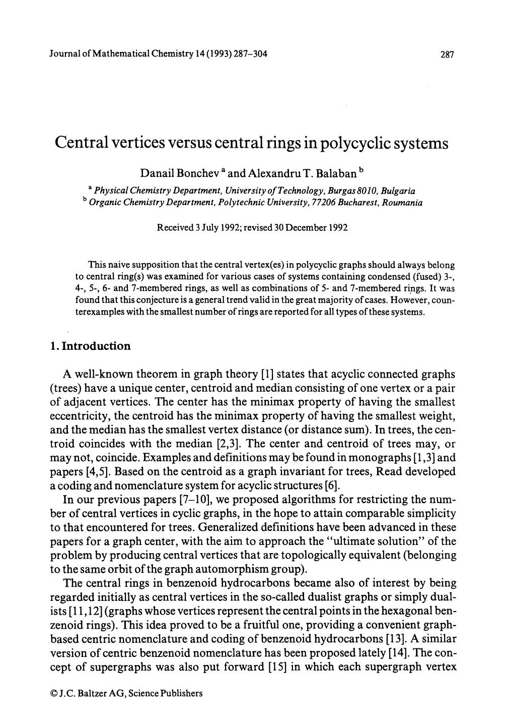 Central vertices versus central rings in polycyclic systems by Unknown
