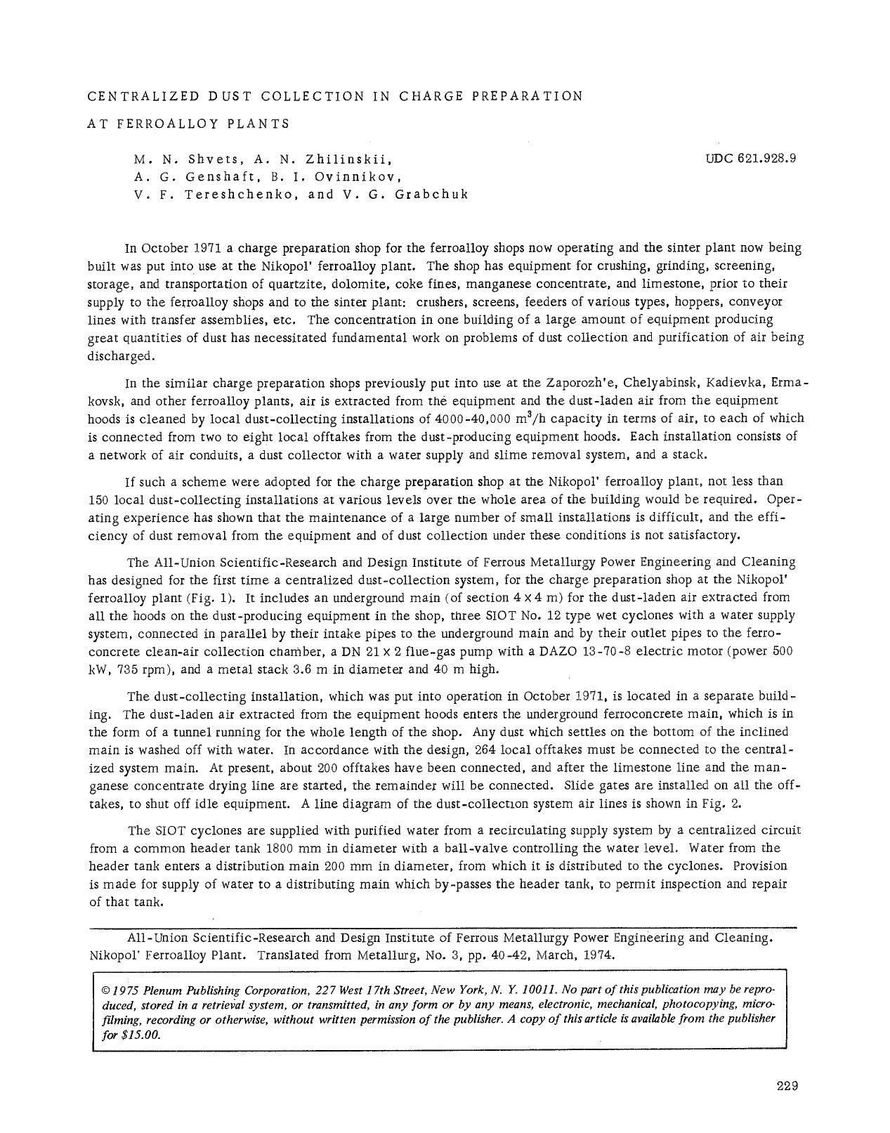 Centralized dust collection in charge preparation at ferroalloy plants by Unknown