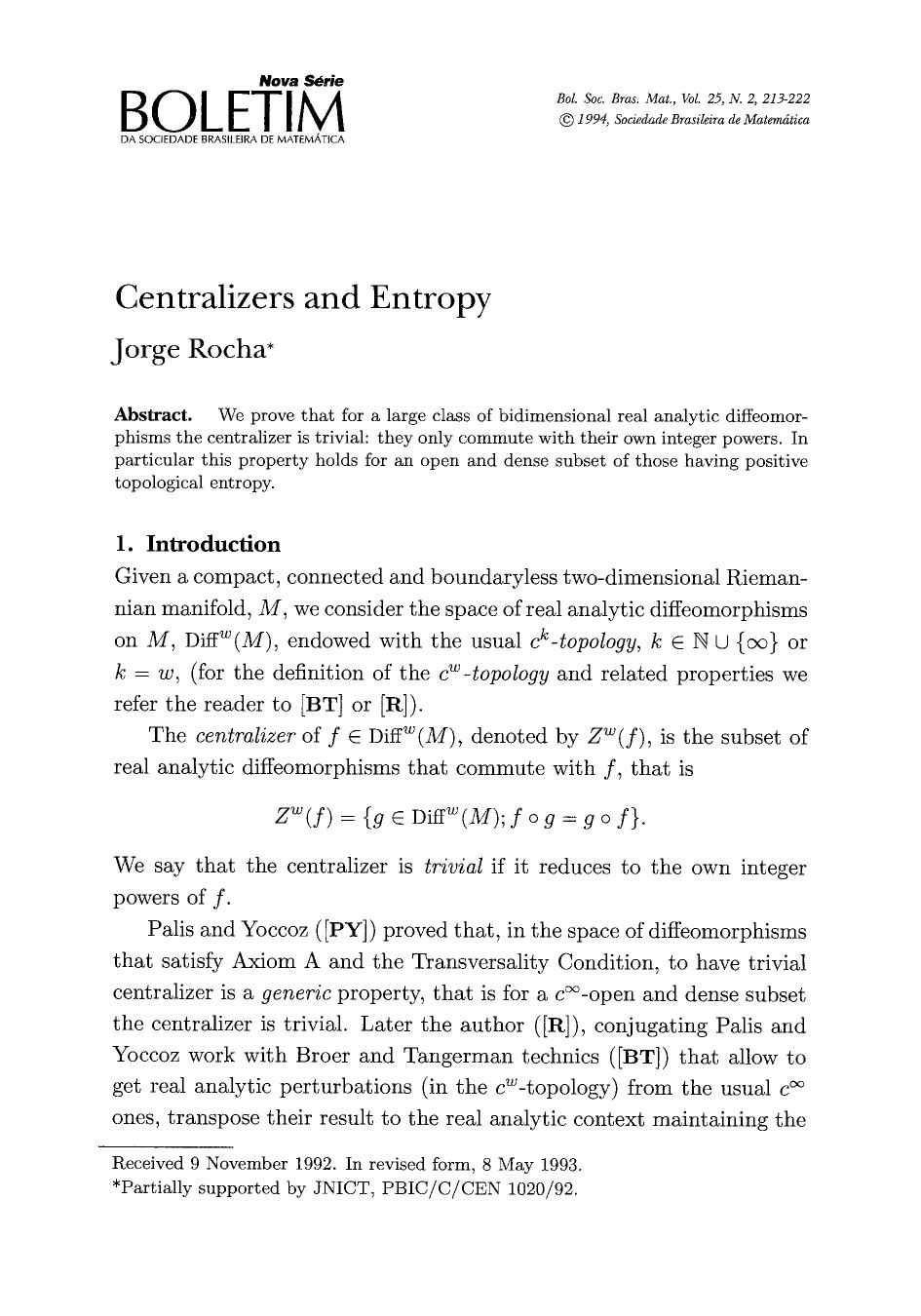 Centralizers and entropy by Unknown