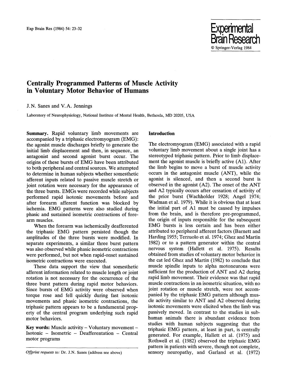 Centrally programmed patterns of muscle activity in voluntary motor behavior of humans by Unknown