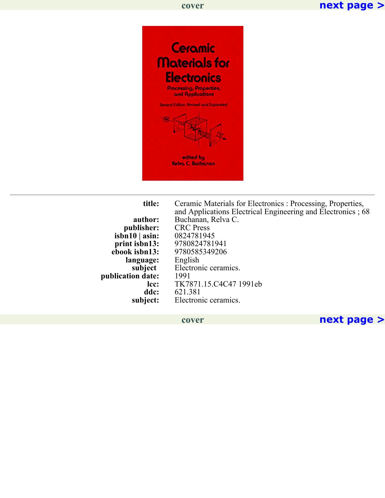 Ceramic Materials for Electronics: Processing, Properties, and Applications by Relva C. Buchanan