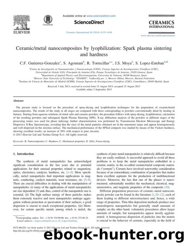 Ceramicmetal nanocomposites by lyophilization_ Spark plasma sintering and hardness by C.F. Gutierrez-Gonzalez & S. Agouram & R. Torrecillas & J.S. Moya & S. Lopez-Esteban