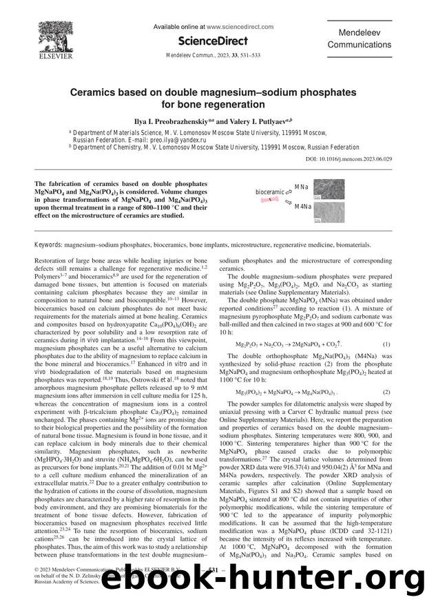 Ceramics based on double magnesiumâsodium phosphates for bone regeneration by Ilya I. Preobrazhenskiy