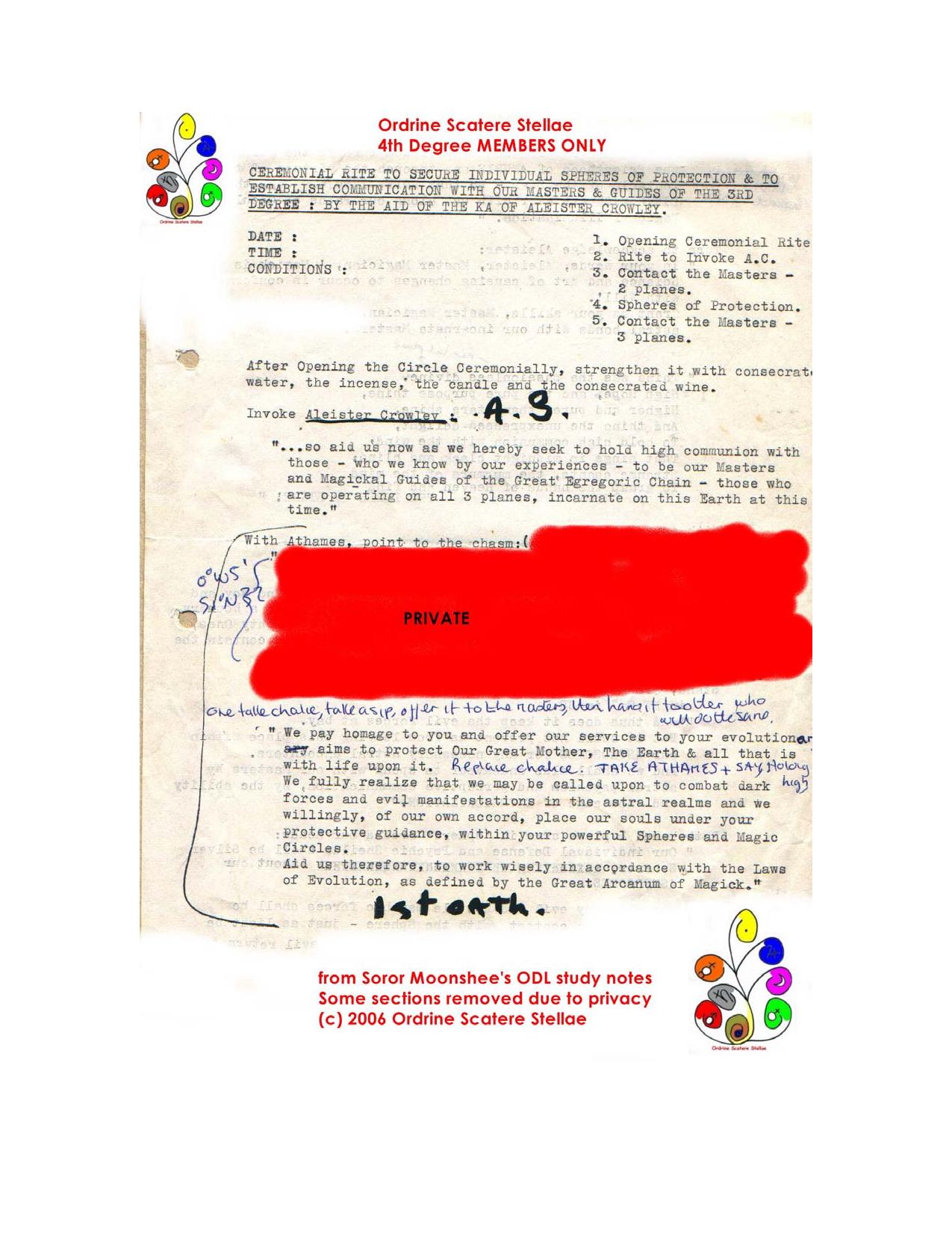 Ceremonial Rite to Secure the Spheres of Protection with the aid of Aleister Crowley by from Soror Moonshee's ODL study notes