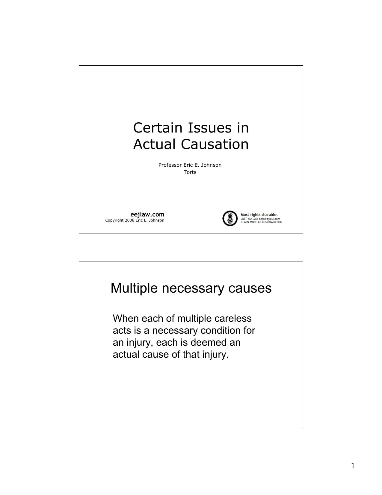 Certain Issues in Actual Causation by Eric E. Johnson
