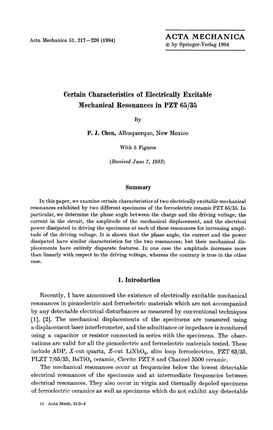 Certain characteristics of electrically excitable mechanical resonances in PZT 6535 by Unknown
