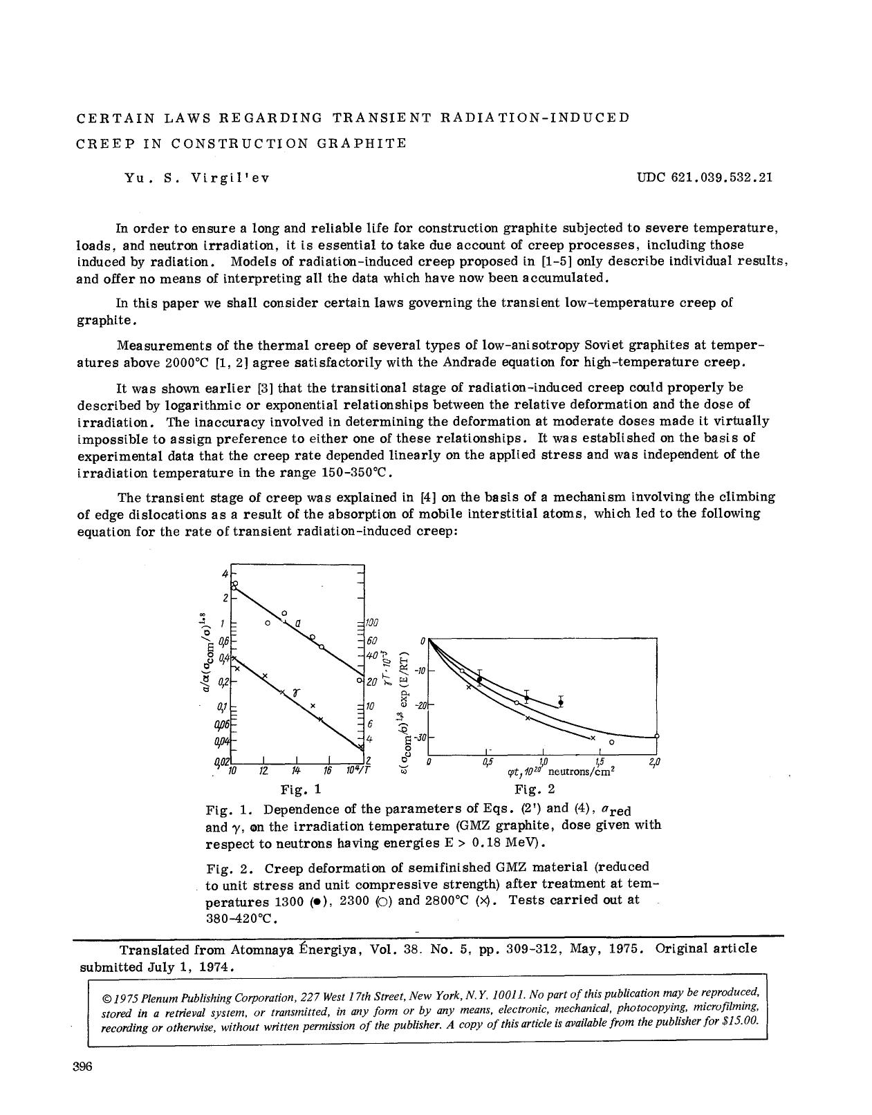 Certain laws regarding transient radiation-induced creep in construction graphite by Unknown