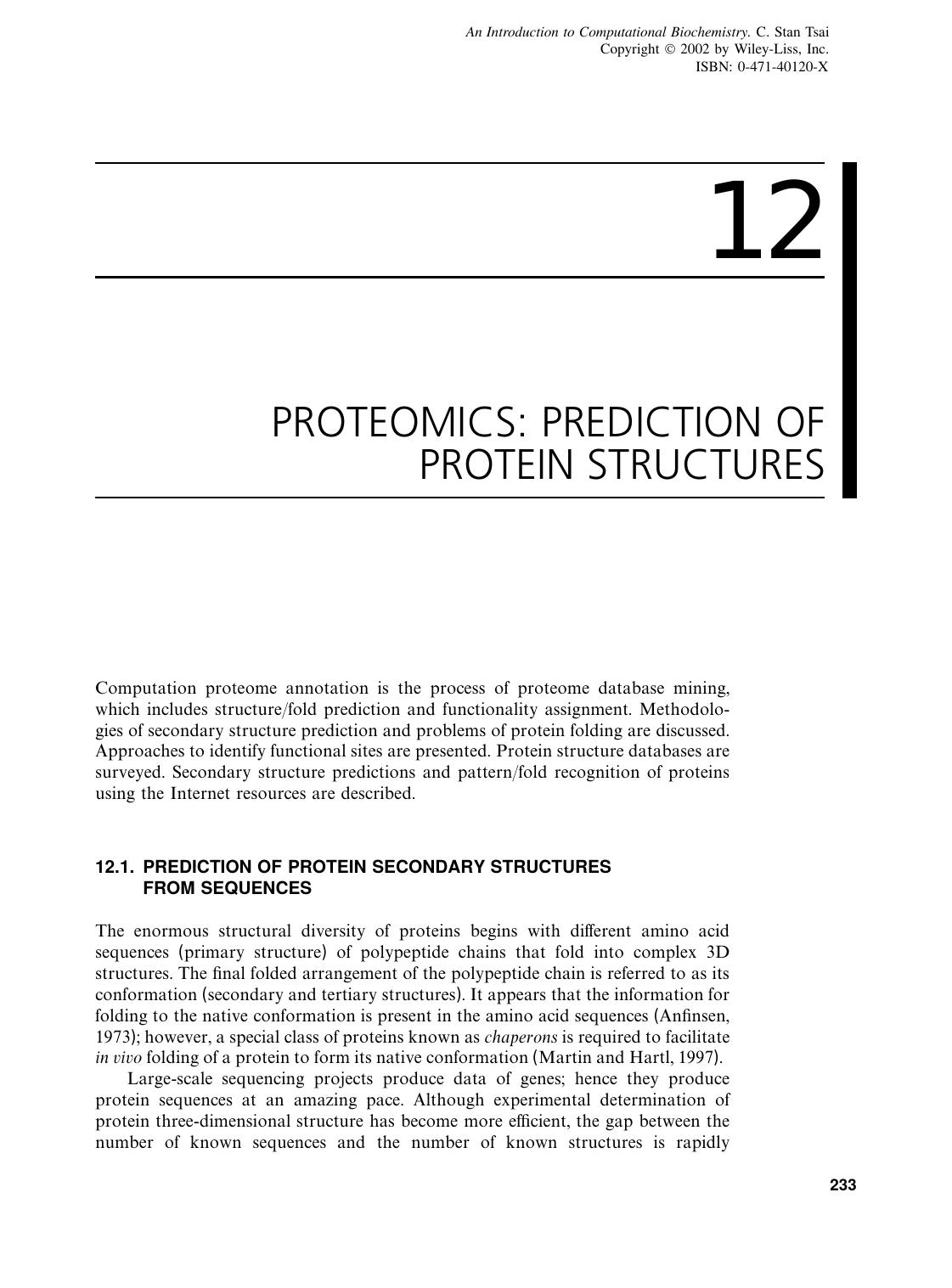 Ch 12 Proteomics. Prediction of Protein Structures by Unknown