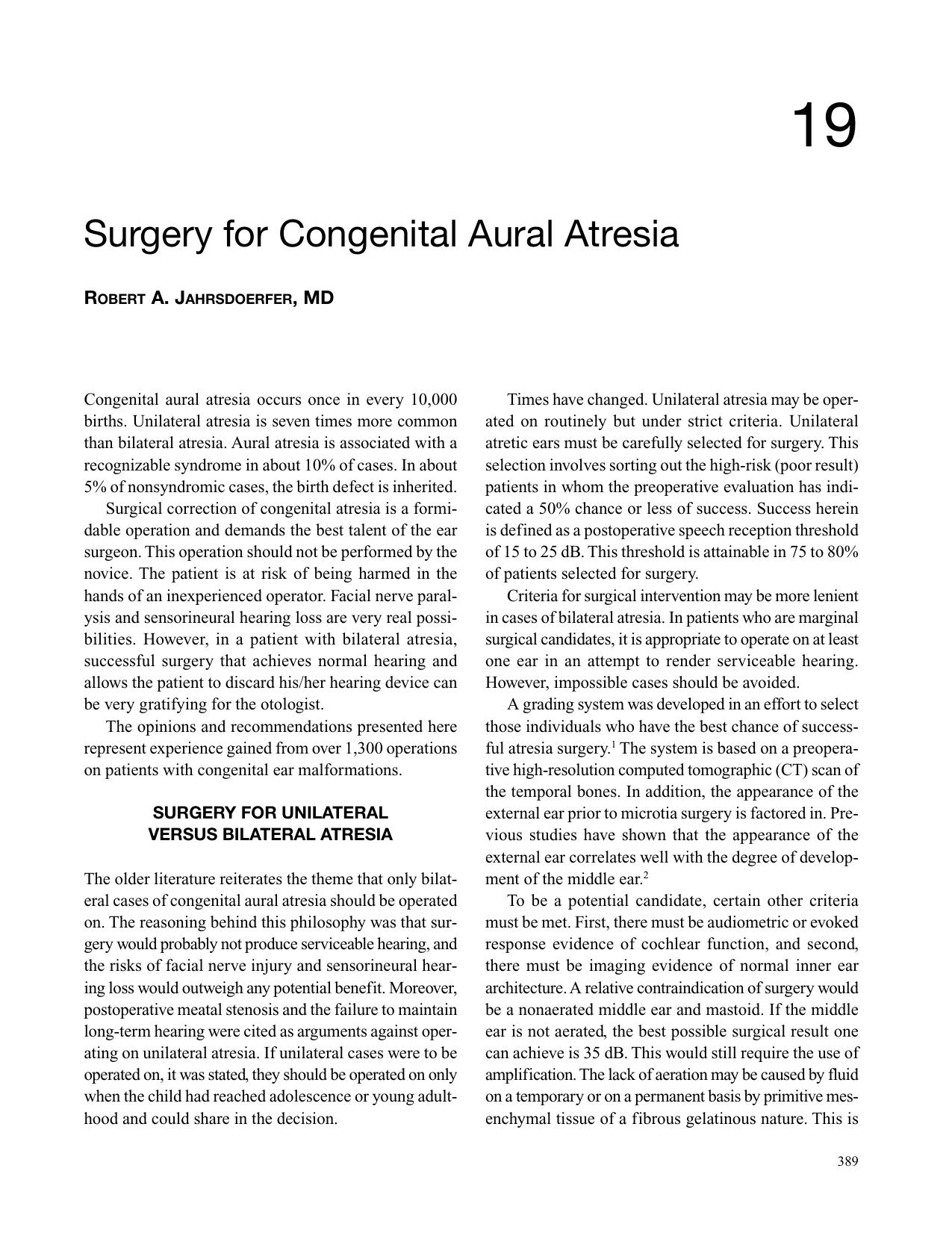 Ch19: Surgery for Congenital Aural Atresia by Unknown