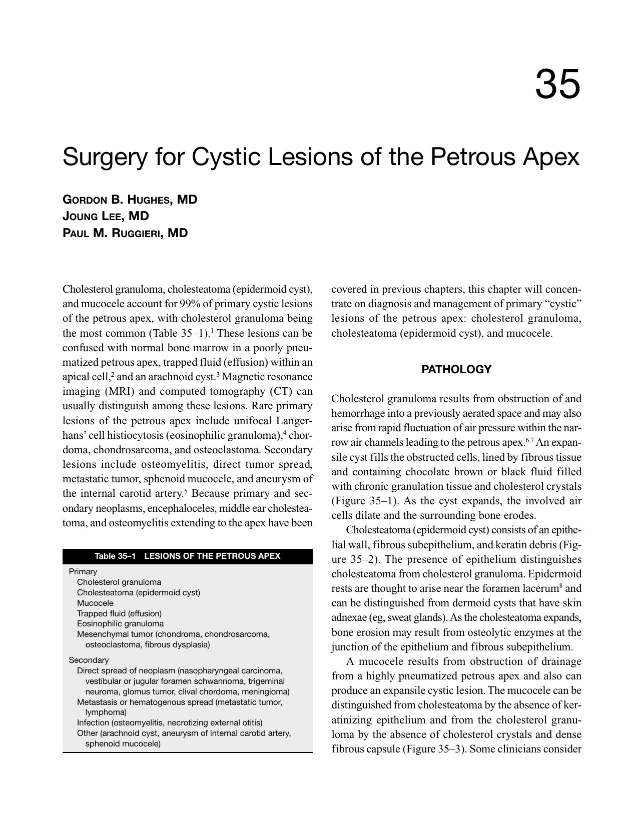 Ch35: Surgery of Cystic Lesions of the Petrous Apex by Unknown