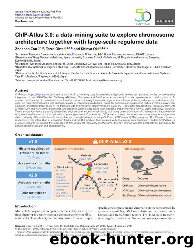 ChIP-Atlas 3.0: a data-mining suite to explore chromosome architecture together with large-scale regulome data by Zhaonan Zou & Tazro Ohta & Shinya Oki