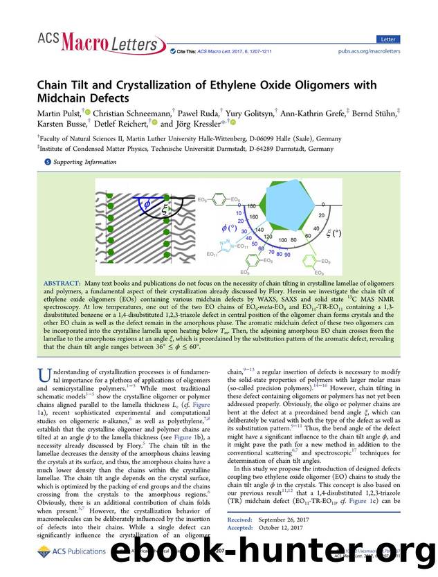 Chain Tilt and Crystallization of Ethylene Oxide Oligomers with Midchain Defects by unknow