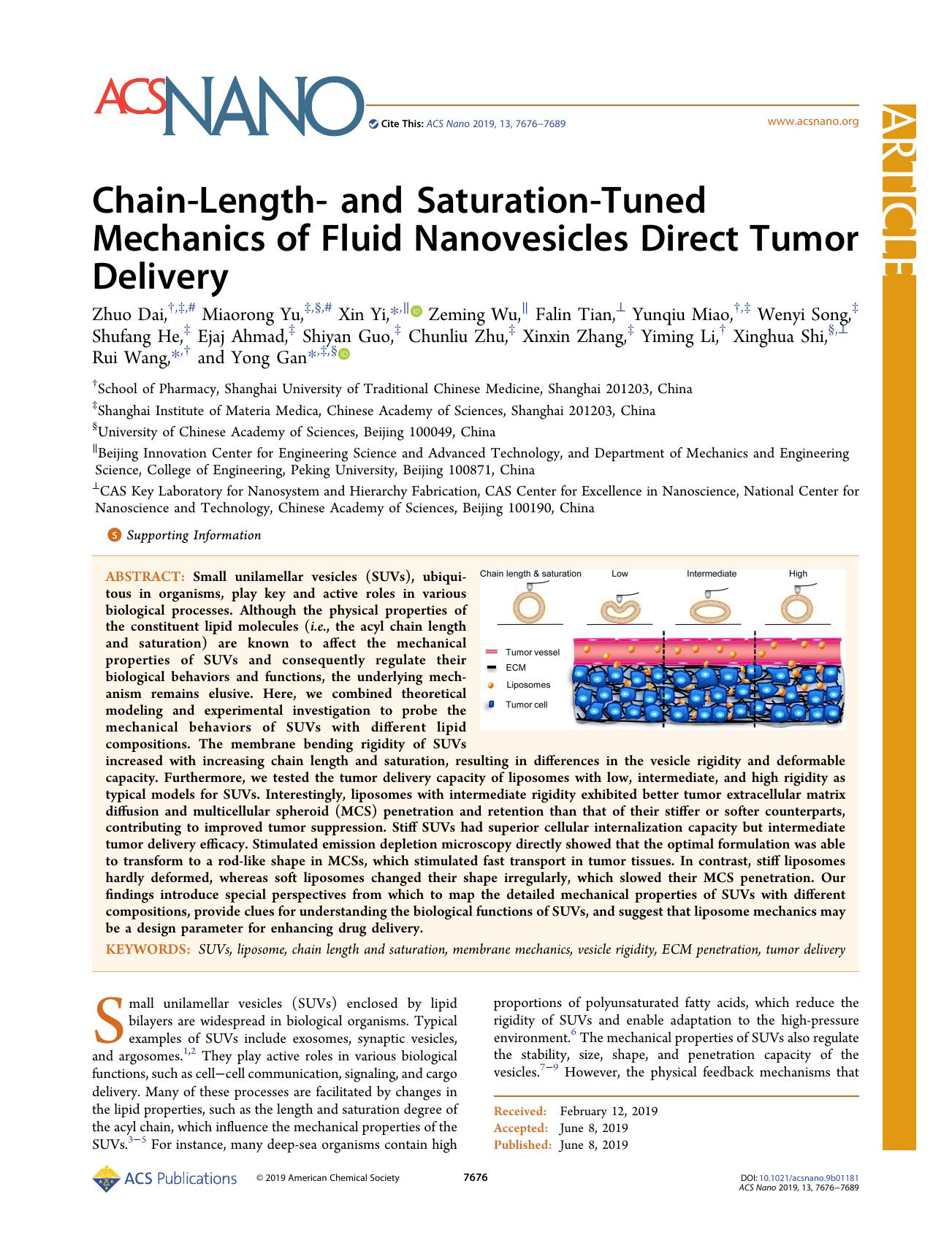 Chain-Length- and Saturation-Tuned Mechanics of Fluid Nanovesicles Direct Tumor Delivery by unknow