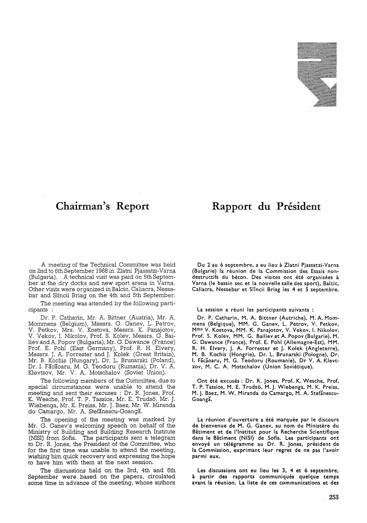 Chairman's Report by Unknown
