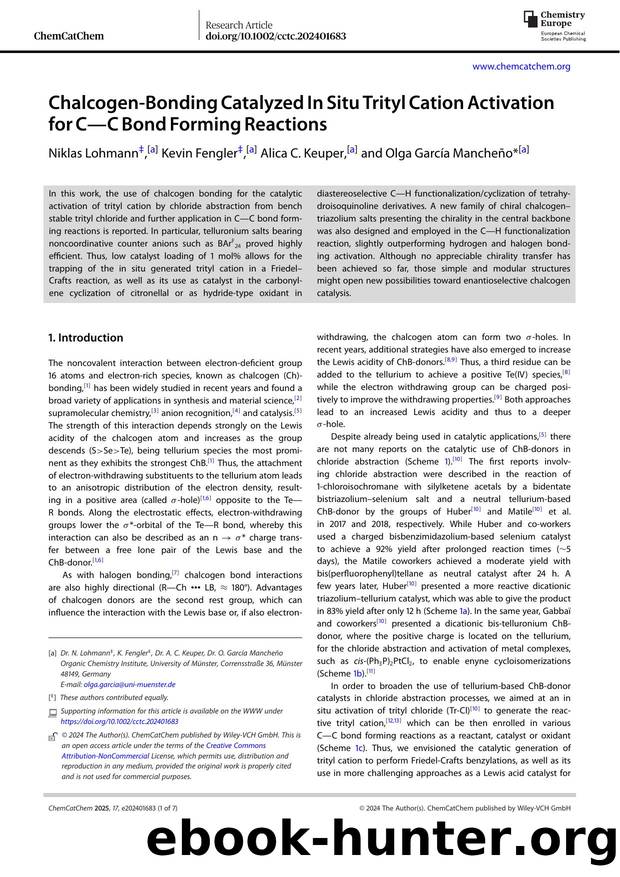 Chalcogen&#x02010;Bonding Catalyzed In Situ Trityl Cation Activation for C&#x02014;C Bond Forming Reactions by Unknown