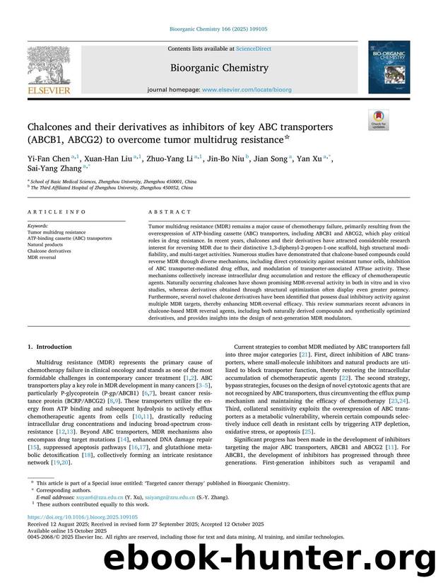Chalcones and their derivatives as inhibitors of key ABC transporters (ABCB1, ABCG2) to overcome tumor multidrug resistance by Yi-Fan Chen & Xuan-Han Liu & Zhuo-Yang Li & Jin-Bo Niu & Jian Song & Yan Xu & Sai-Yang Zhang
