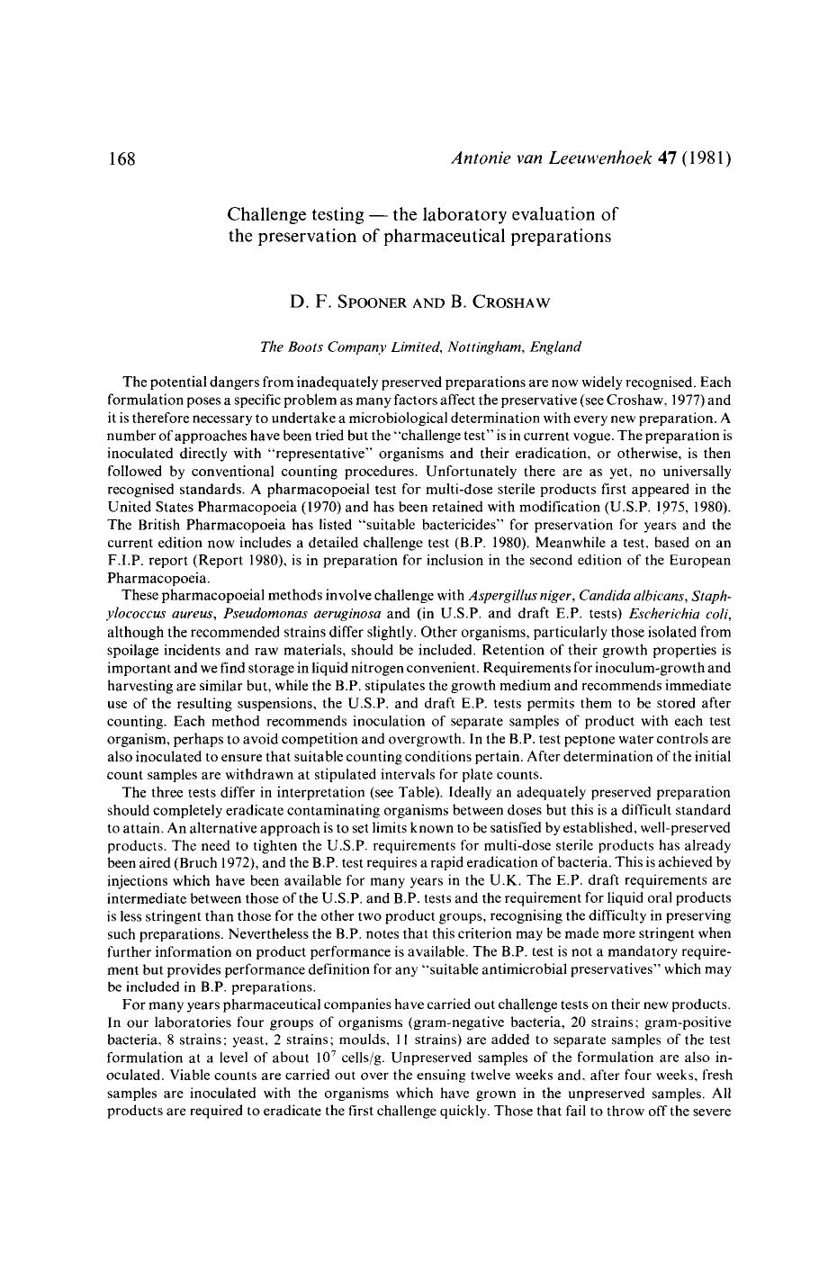 Challenge testing — the laboratory evaluation of the preservation of pharmaceutical preparations by Unknown