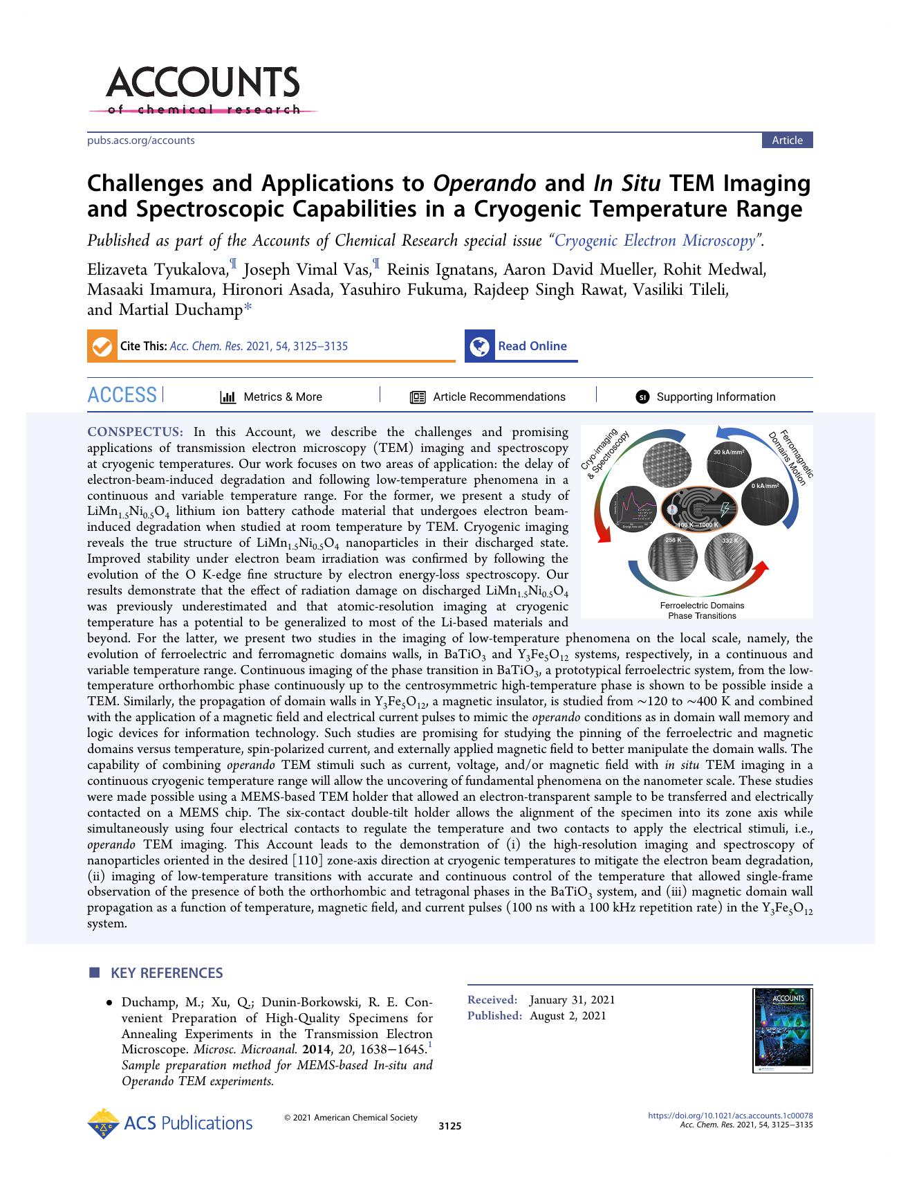 Challenges and Applications to Operando and In Situ TEM Imaging and Spectroscopic Capabilities in a Cryogenic Temperature Range by unknow