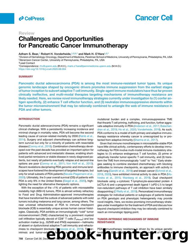 Challenges and Opportunities for Pancreatic Cancer Immunotherapy by Adham S. Bear & Robert H. Vonderheide & Mark H. O'Hara