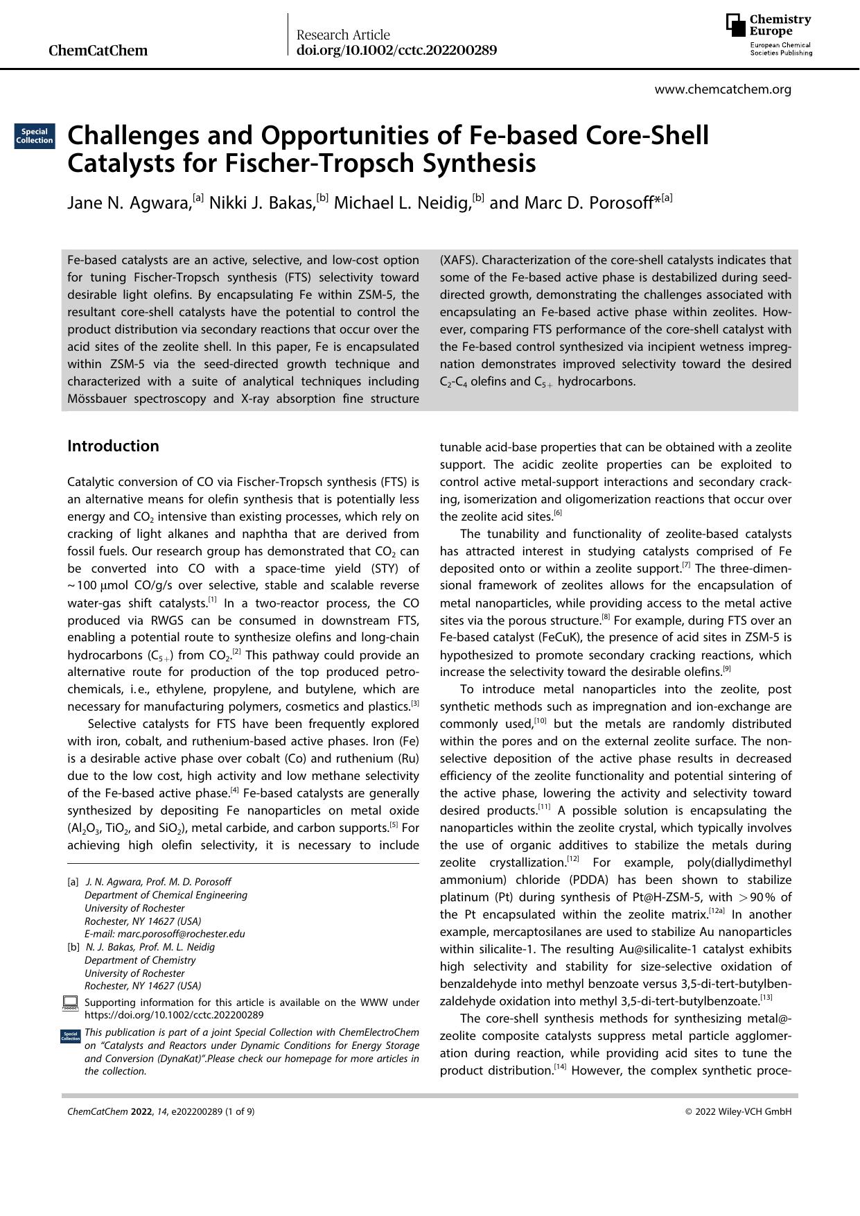 Challenges and Opportunities of Feâbased CoreâShell Catalysts for FischerâTropsch Synthesis by Unknown