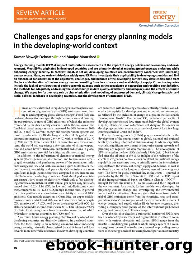 Challenges and gaps for energy planning models in the developing-world context by Kumar Biswajit Debnath & Monjur Mourshed