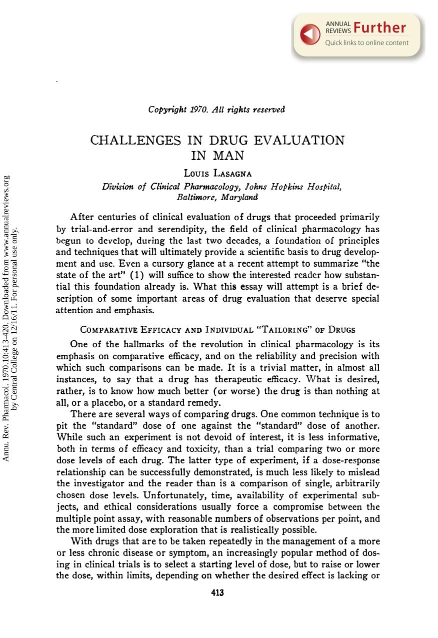 Challenges in Drug Evaluation in Man by L Lasagna