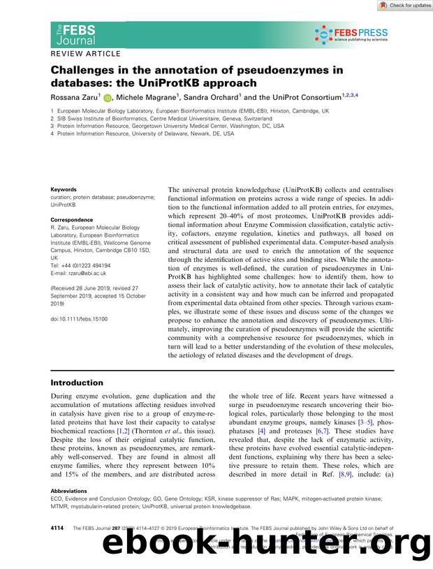 Challenges in the annotation of pseudoenzymes in databases: the UniProtKB approach by Unknown