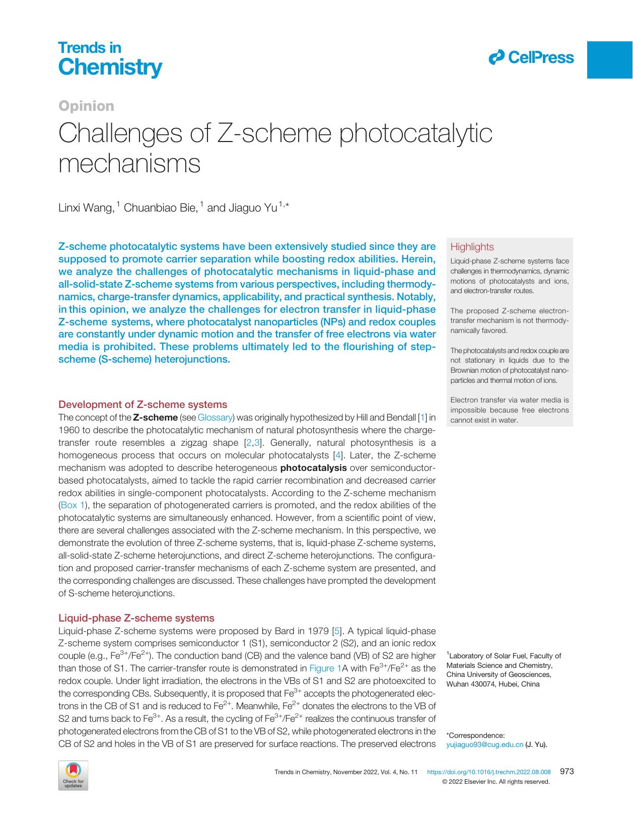 Challenges of Z-scheme photocatalytic mechanisms by Linxi Wang & Chuanbiao Bie & Jiaguo Yu