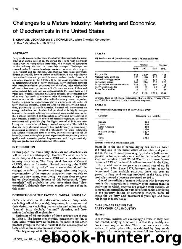 Challenges to a mature industry: Marketing and economics of oleochemicals in the United States by Unknown