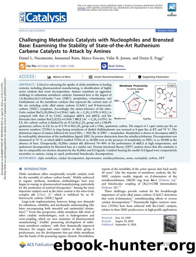 Challenging Metathesis Catalysts with Nucleophiles and BrÃ¸nsted Base: Examining the Stability of State-of-the-Art Ruthenium Carbene Catalysts to Attack by Amines by Daniel L. Nascimento Immanuel Reim Marco Foscato Vidar R. Jensen & Deryn E. Fogg